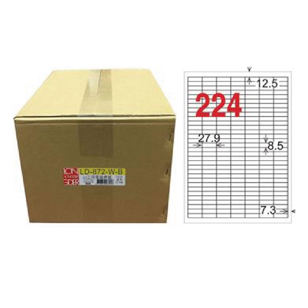 【龍德】LONGDER 三用電腦標籤 A4 224格 8.5*27.9mm 白色 1000張/箱 LD-872-W-B(適用雷射、噴墨、影印), , large