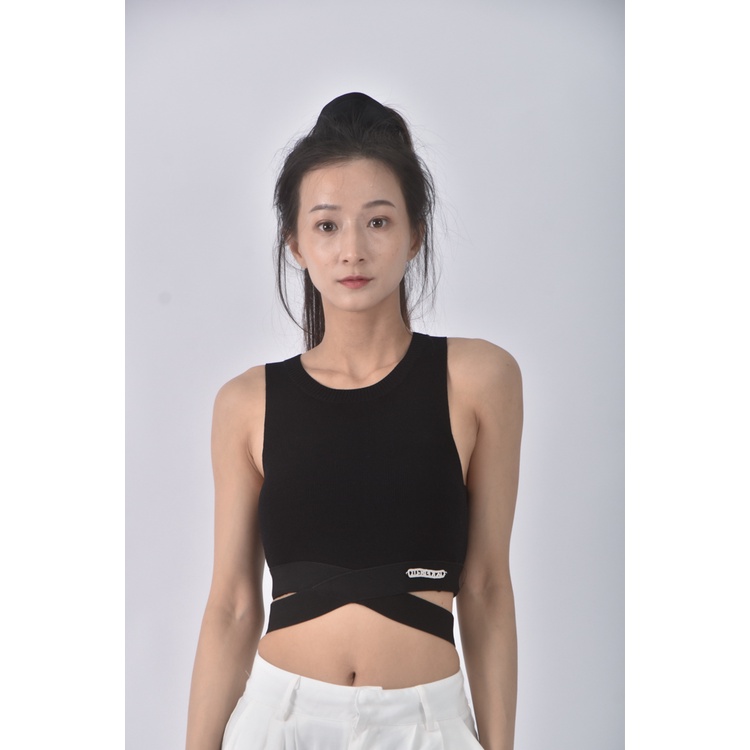 (S) 【安于晴Charlene私服】tergoly質感修身短版無袖黑色上衣二手衣, , large