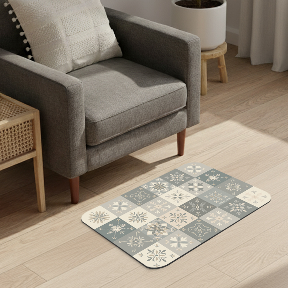 【怪獸】rubber anne 10秒頂吸 軟式珪藻土吸水地墊 花璽系列 (60x40cm) -柔霧微光, , large