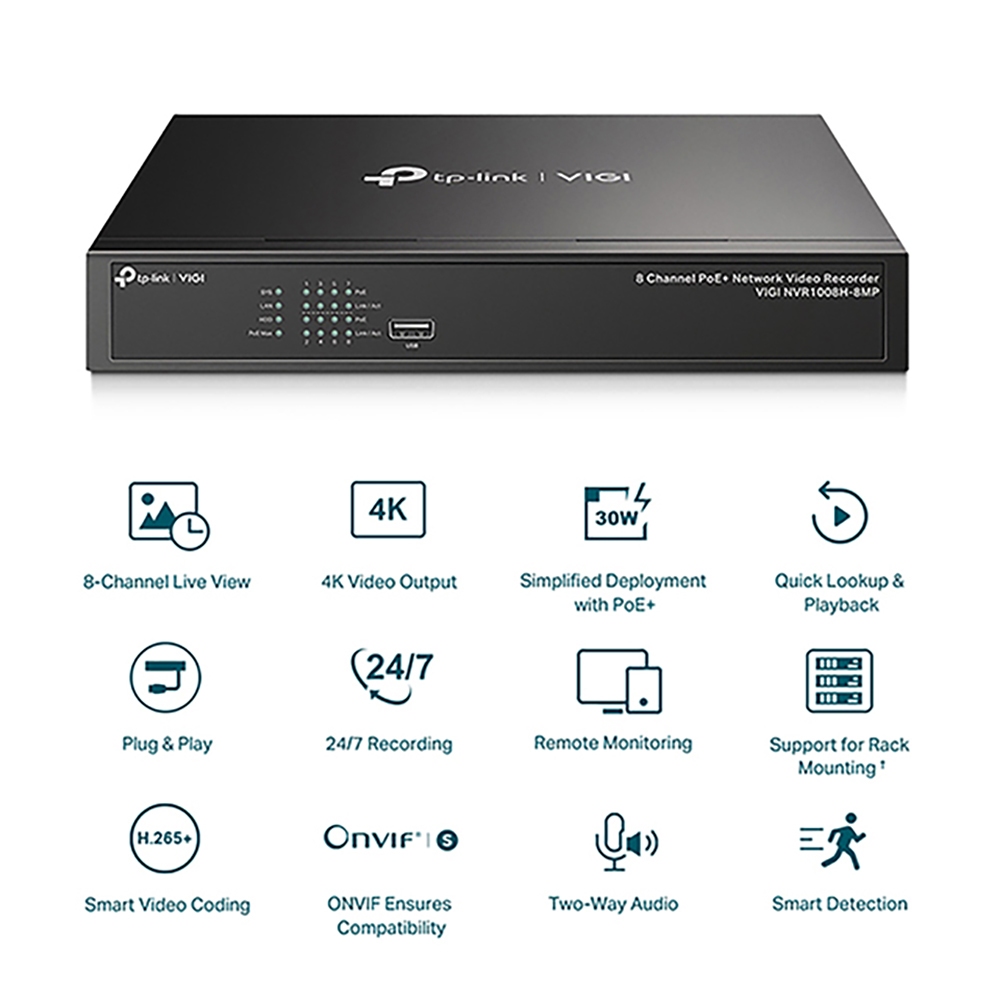 TP-LINK 昌運監視器組合 VIGI NVR1008H-8MP 8路主機+VIGI C230I 3MP網路攝影機*8, , large
