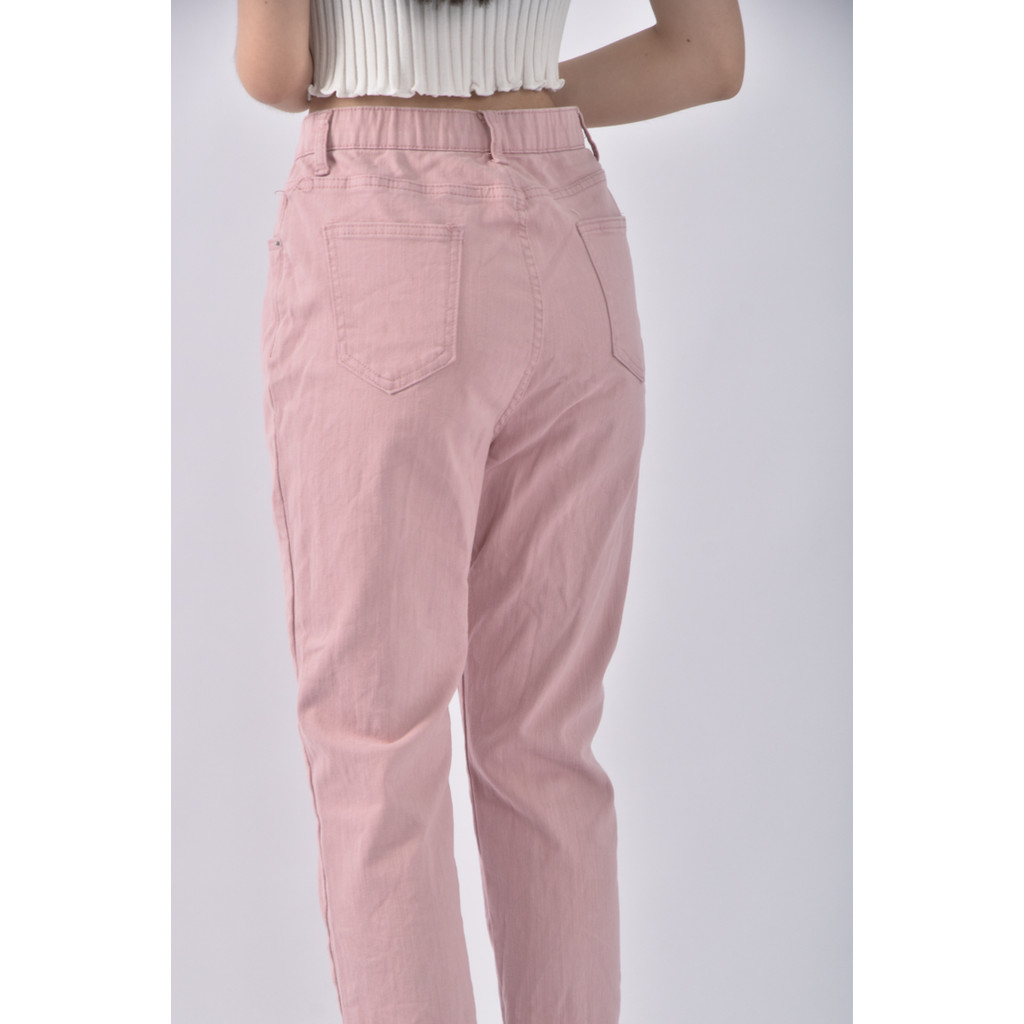 (M) 高腰質感丹寧牛仔粉色長褲二手衣, , large