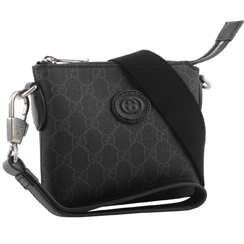 GUCCI Interlocking G 標誌附手提把迷你郵差包/黑灰色, , large