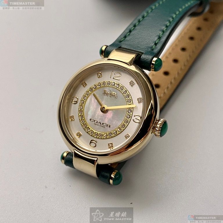 [星晴錶業]COACH手錶,26mm,CH00157貝母錶面金色錶殼綠真皮皮革錶帶款, , large