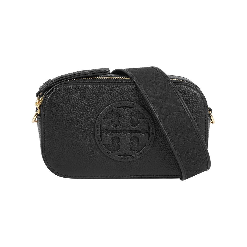 TORY BURCH Miller 荔枝紋雙拉鍊迷你相機包(黑色), , large