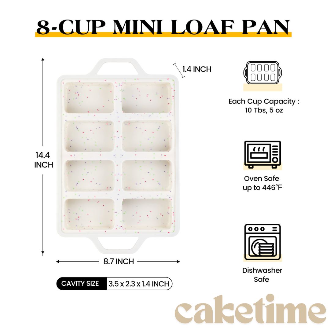 CAKETIME Mini Loaf Pans, Metal Reinforced Frame Silicone Mini Bread Loaf Pans 8 Cavities Nonstick, , large