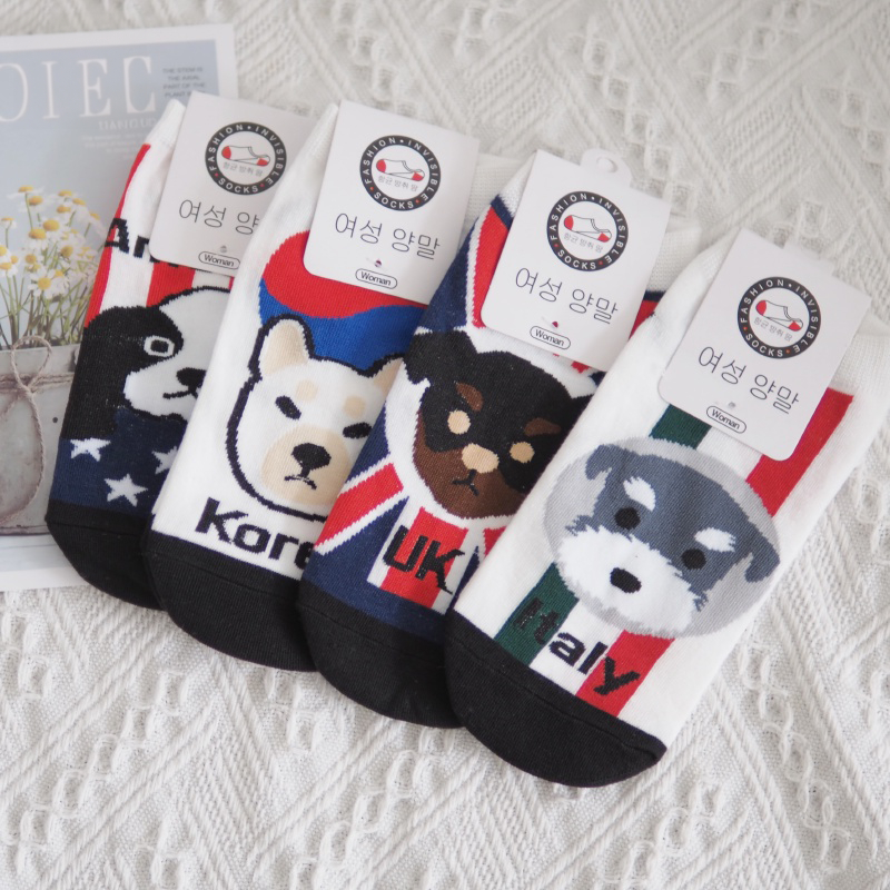 [Kaimei Cotton Industry] 8 pairs of random and excellent Korean-made pure cotton fine-needle Korean-style styling socks-world dog style, , large