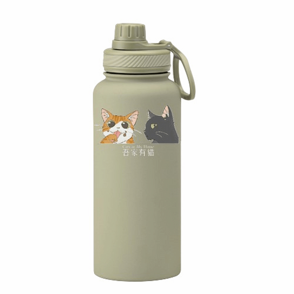 【吾家有貓】吾家有貓運動水壺陶瓷款 1000ML-綠, , large