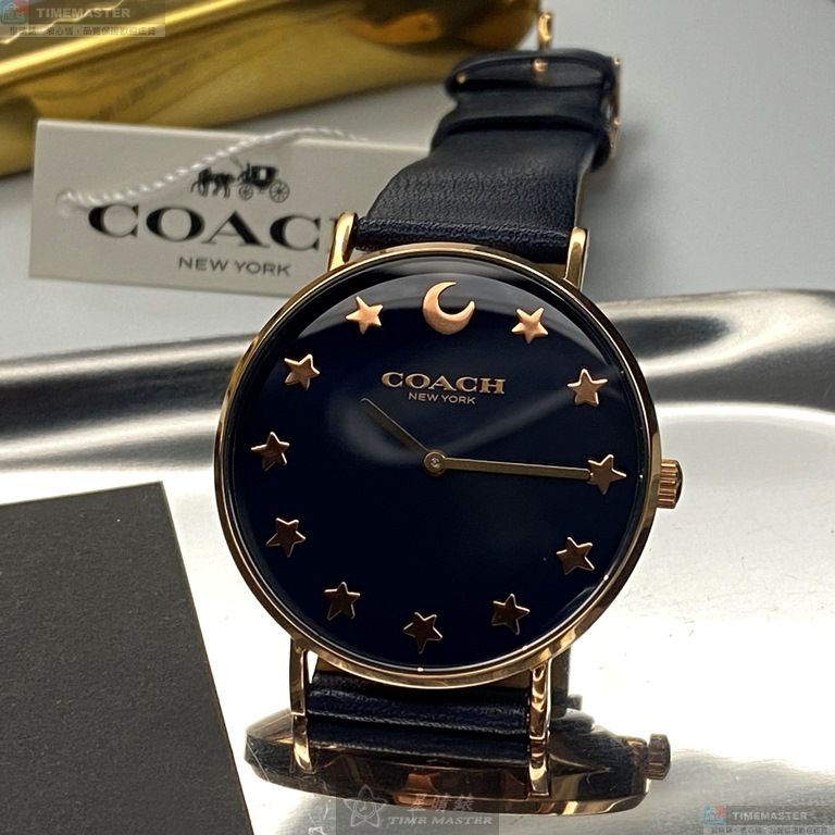 [星晴錶業]COACH手錶,36mm,CH00009黑色錶面玫瑰金錶殼深黑色真皮皮革錶帶款, , large