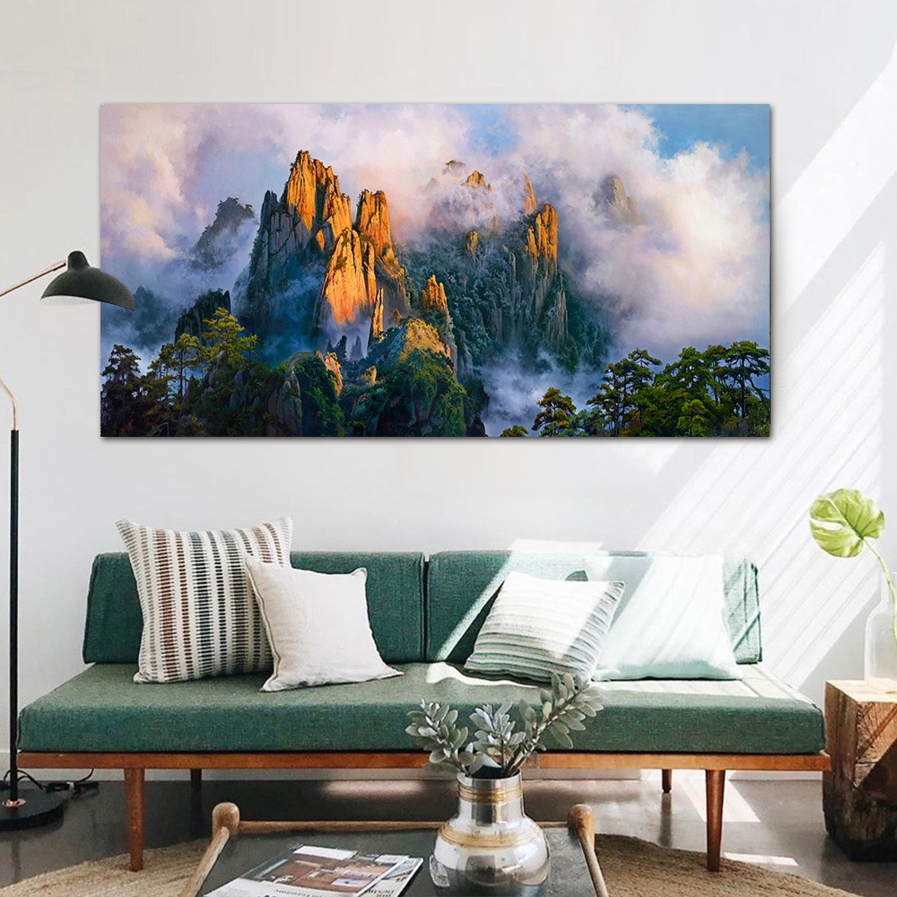 【御畫房】黃山雲海 國家一級畫師手繪油畫60×120cm(VF-144), , large