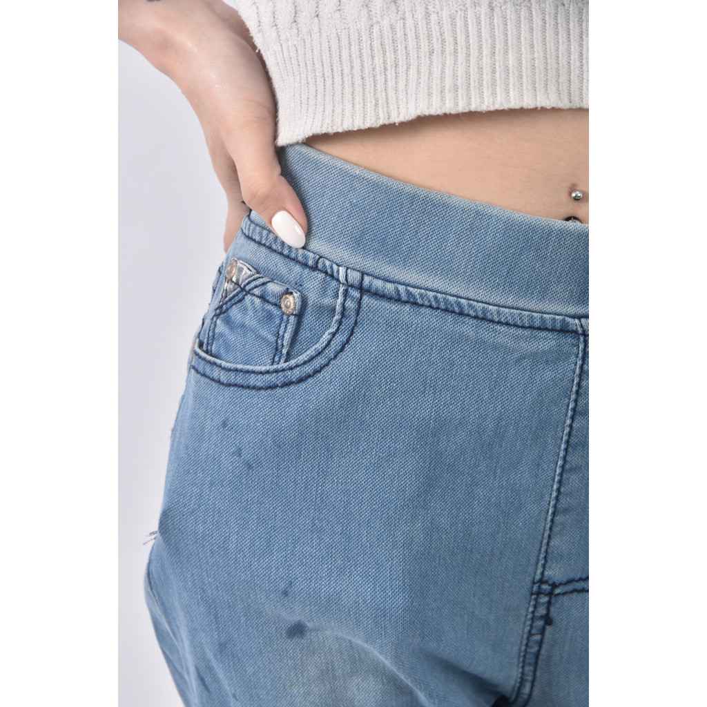 (XL) 高腰棉質緊身藍色長褲二手衣, , large