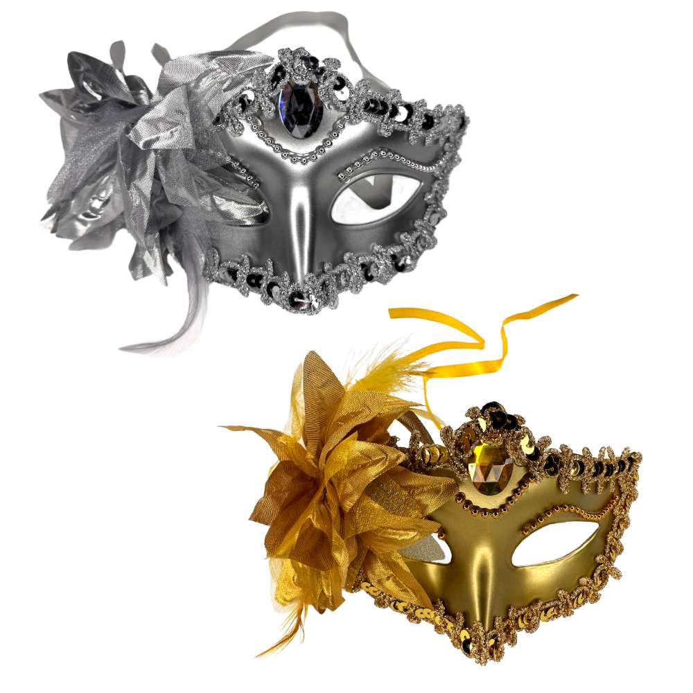 摩達客萬聖★Cosplay派對裝扮變裝★威尼斯寶石花朵造型面具二入組(金色/銀色各一), , large