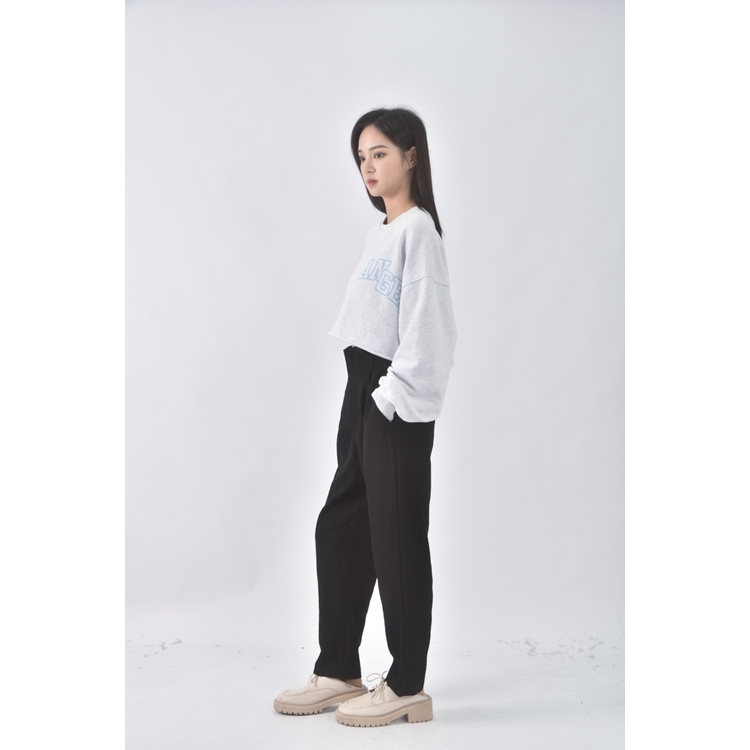 (M) liville高腰寬鬆黑色長褲二手衣, , large