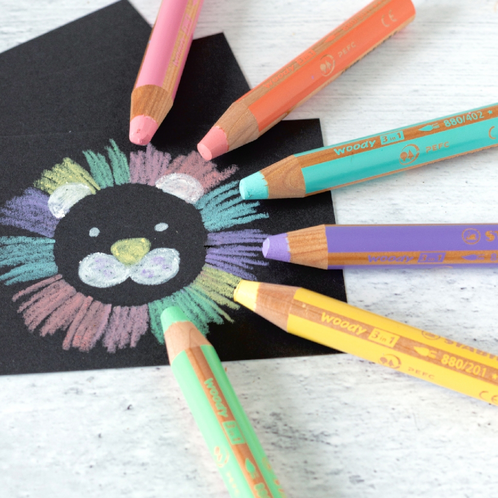 【德國天鵝STABILO】 woody 3 in 1 伍迪樂3合1可水洗水彩粉蠟筆馬卡龍色6色(ST880/6-3), , large