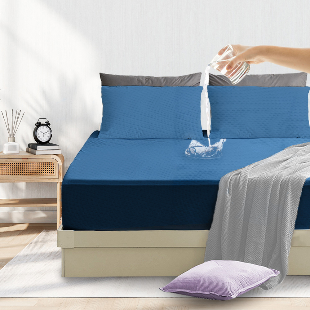 【寢室安居】護理級銀離子100%防水防蹣抗菌透氣保潔枕套-1對-深藍, , large