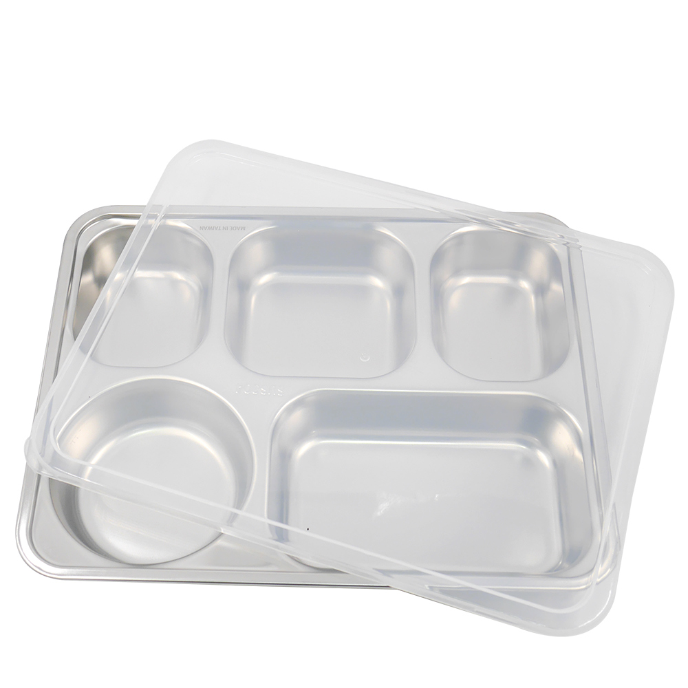 優得304不鏽鋼輕食餐盤-5格-附蓋-2組, , large