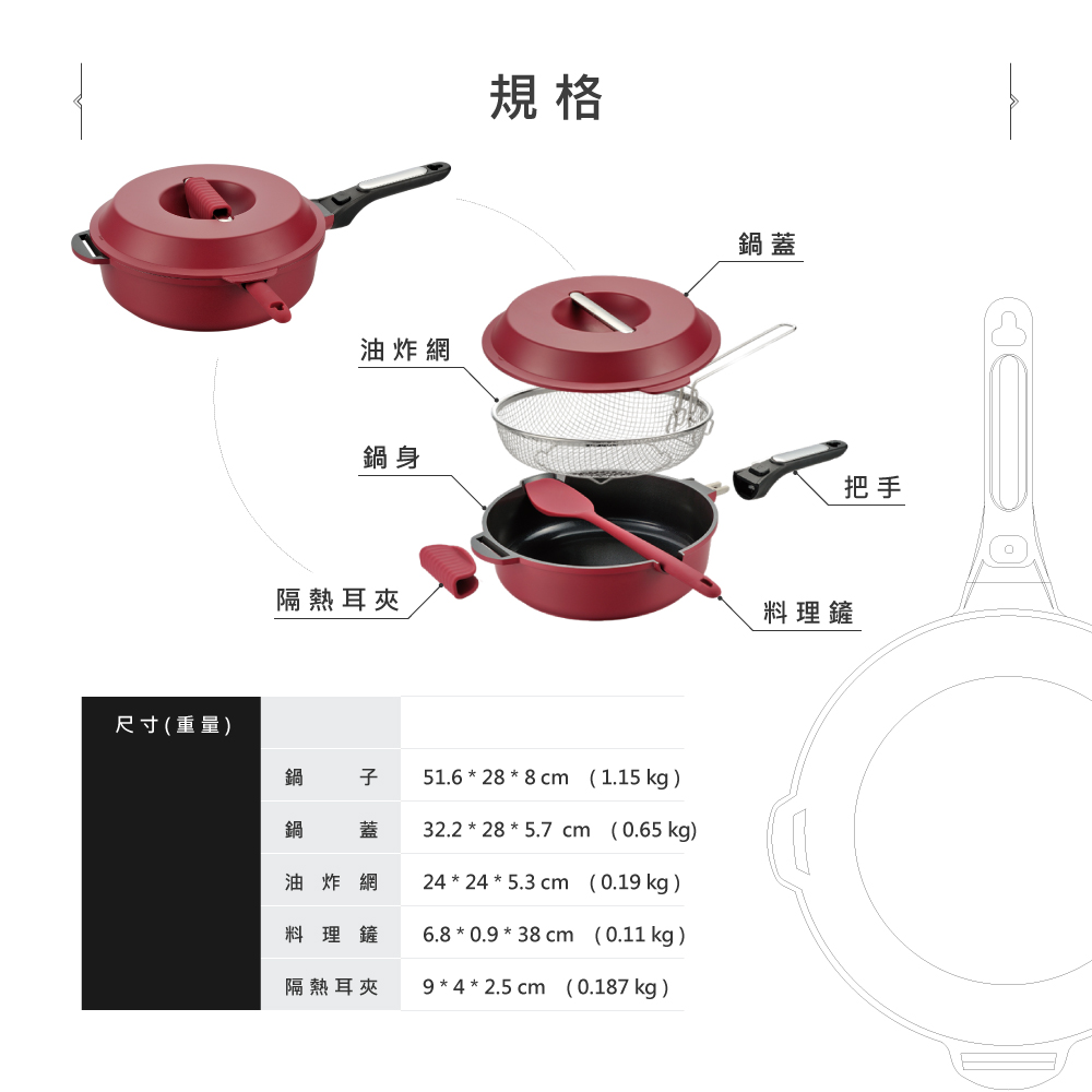 HausChef 十合一鑽石不沾全能鍋28cm-寶石紅, , large