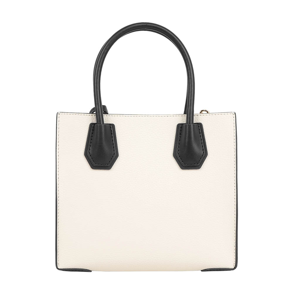 Michael Kors Mercer Logo 吊飾拼色粒紋皮革中型二用包(奶油色), , large