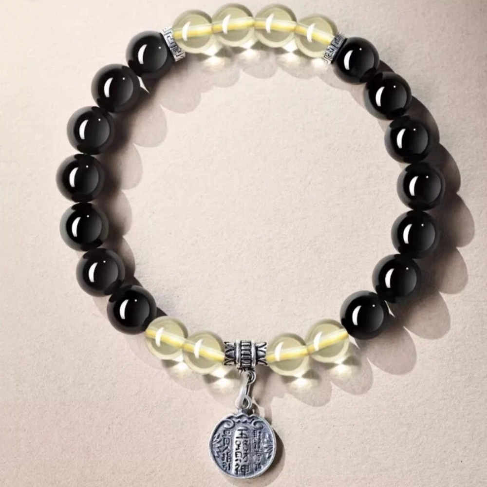 【A&R】招財轉運 黑曜石+黃水晶五路財神手鍊 附精美禮盒 男款 8MM, , large