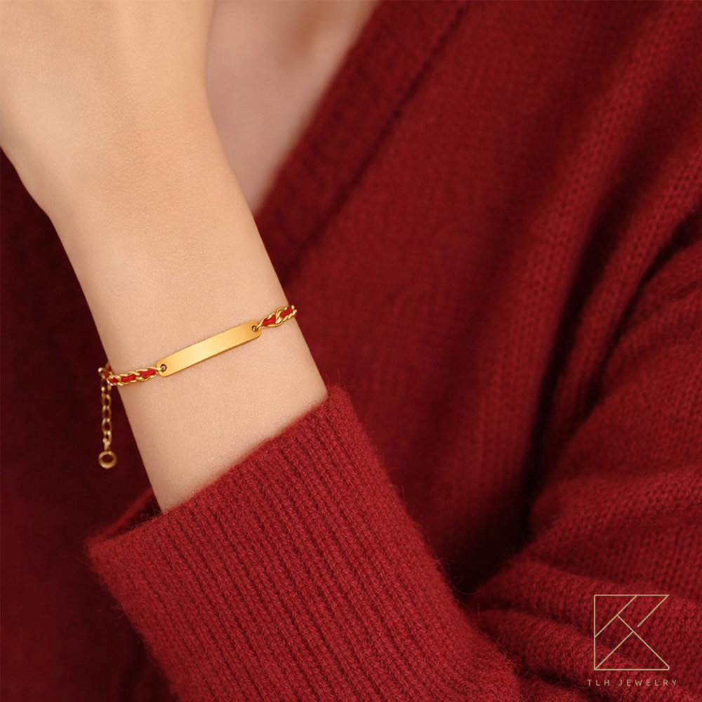 【TLH】黃金紅繩手工編織手鍊 純金999 金愛永繫 約重0.25錢&plusmn;0.03 (純金999 母親節 情人節), , large