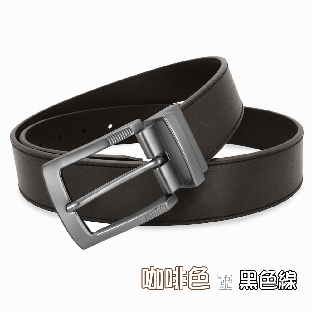 【CH-BELT 銓丞皮帶】男皮帶 車線造型 針扣夾座 男皮帶腰帶(黑/咖), , large