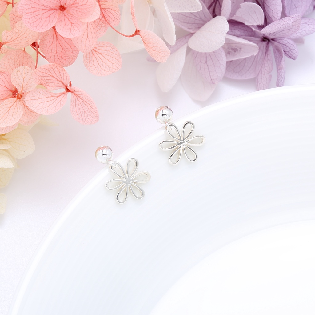 【Angel & Me】可愛 小雛菊 花朵 s925 純銀 一對 耳環 耳夾 禮物, , large