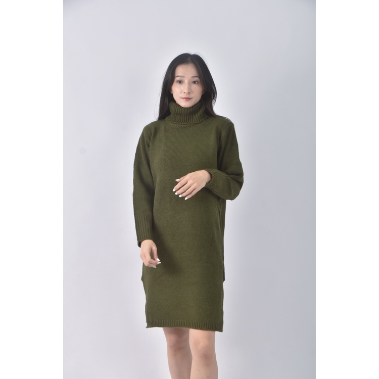 (M) 質感針織高領綠色洋裝二手衣, , large
