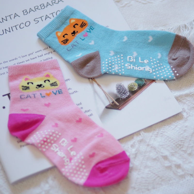 [Kaimei Cotton Industry] 10 pairs set, random and excellent, MIT made in Taiwan, pure cotton anti-slip children's socks, cute cat style, 13-16cm, , large