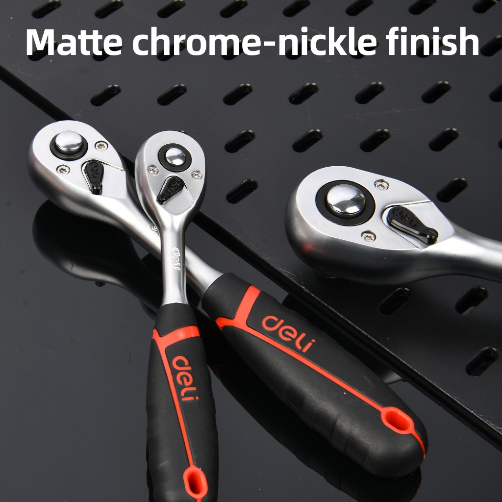 【得力工具 deli tools】 72齒 棘輪扳手 專業款 大扭力 CNC精密棘輪 手感好 防滑-3/8" 三分棘輪扳手, , large