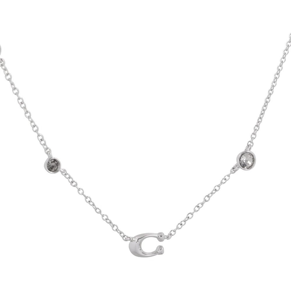 COACH C Logo 及玻璃水鑽項鍊/銀色/黑色, , large