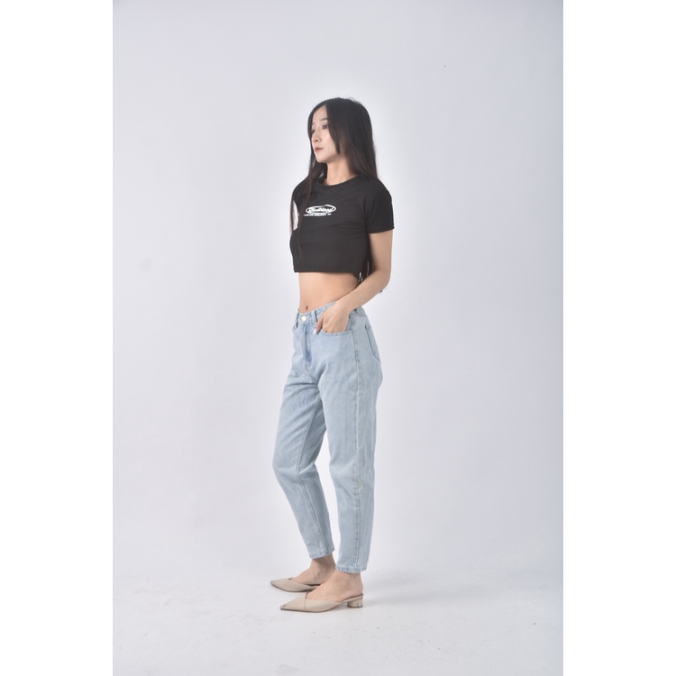 (S) meier q高腰丹寧牛仔質感棉質藍色長褲二手衣, , large