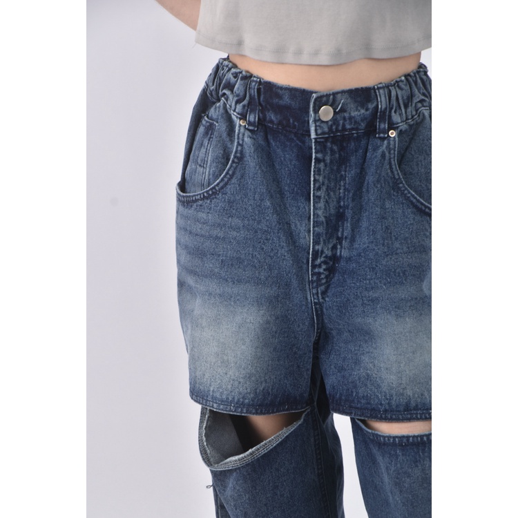 (M) sora x yoom高腰丹寧牛仔質感棉質純棉藍色長褲二手衣, , large