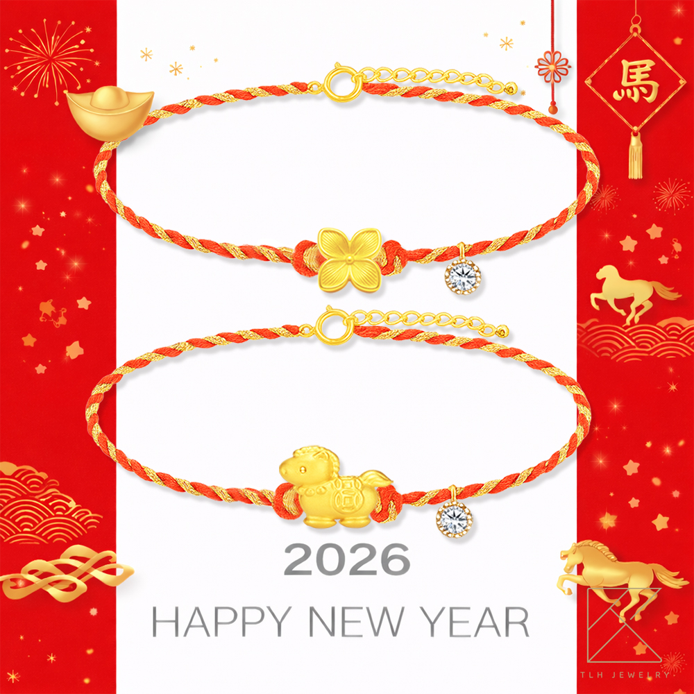 【TLH】黃金墜編織手鍊 純金999 花迎新歲 馬上開運 約重0.04錢&plusmn;0.01 (馬年 過年 送禮)