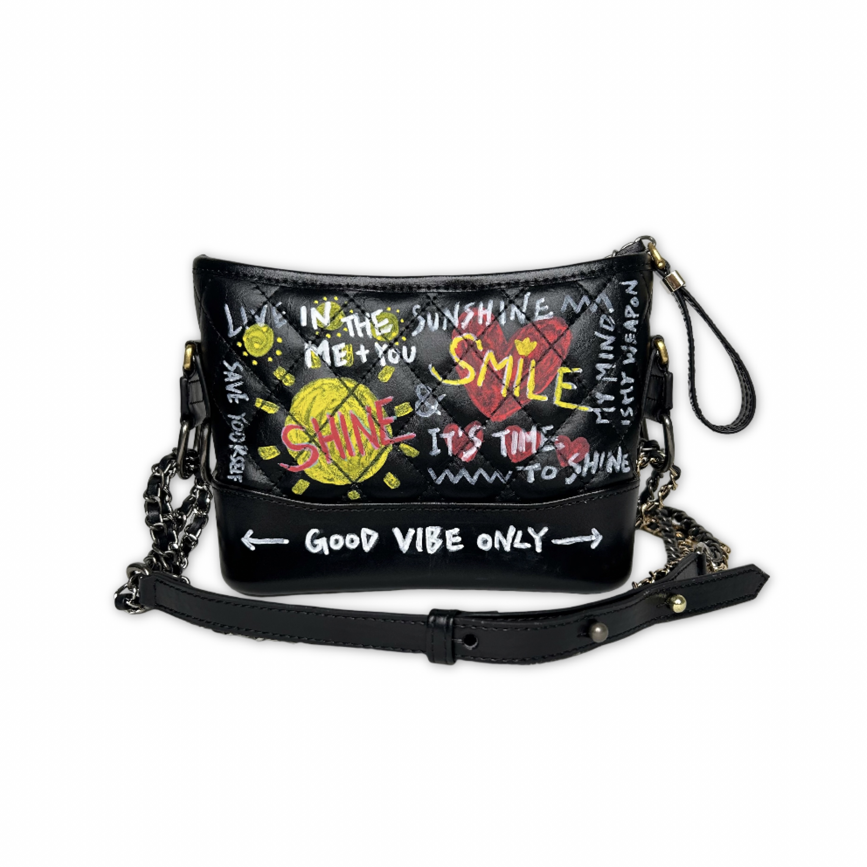 SHINE SMILE Painted Hobo Bag Black (M), , large