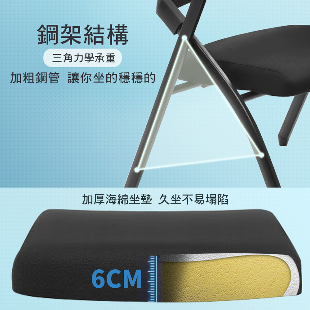 【G+居家】免組裝 舒適靈活折疊會議椅-含2吋TPR輪含桌面, 黑色太陽(無蓋飾), large