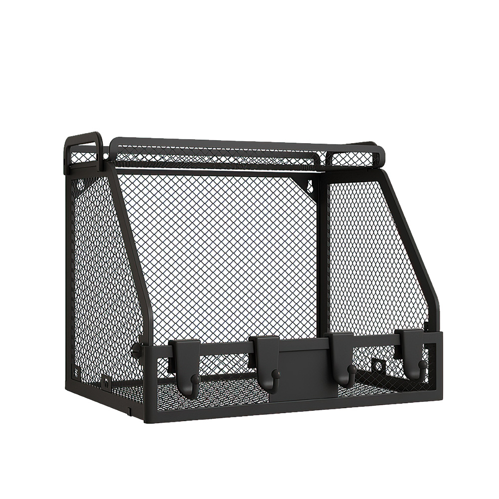 【上手家居】雙層網格廚房置物架 黑色(廚房收納架/廚房收納/醬料收納架/廚房壁掛架/調料置物架), , large