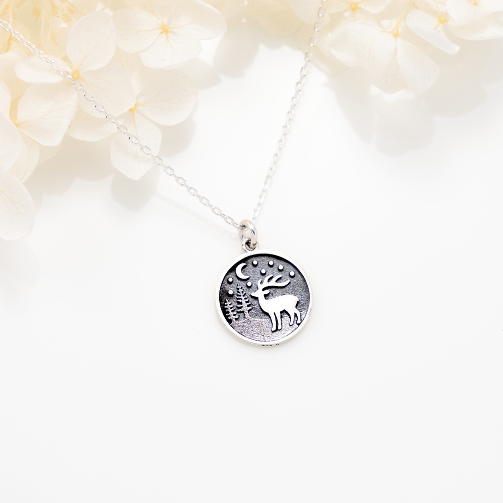 【Angel & Me】墾丁 梅花鹿 森林之夜 s925 純銀項鍊 生日禮物, , large