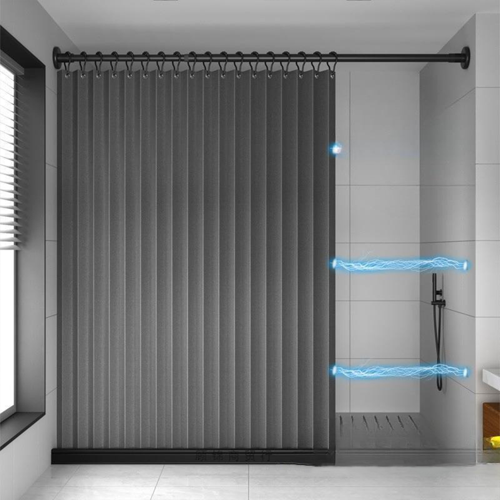 【SV61265】加厚亞麻 雙側磁吸 折疊浴簾 加厚防水防黴 浴室門簾 窗簾掛簾 乾濕分離隔斷簾 掛鉤+送磁扣, , large