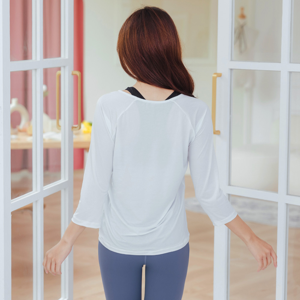 【NEONER】Ultra-Light Cooling 3/4 Sleeve Top &ndash; White (Slim Fit, Stretchy), , large