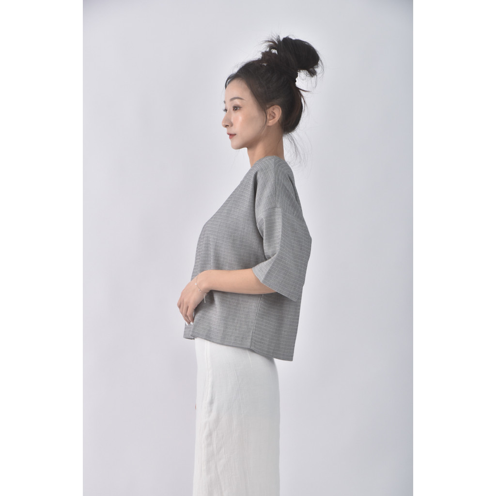 (S) kodz質感棉質圓領灰色短袖上衣二手衣, , large