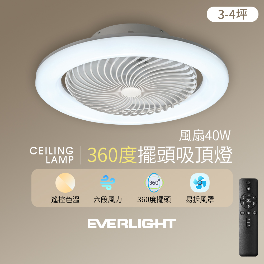 Everlight 40W 360-degree circulation fan LED dimming and color remote control ceiling light, , large