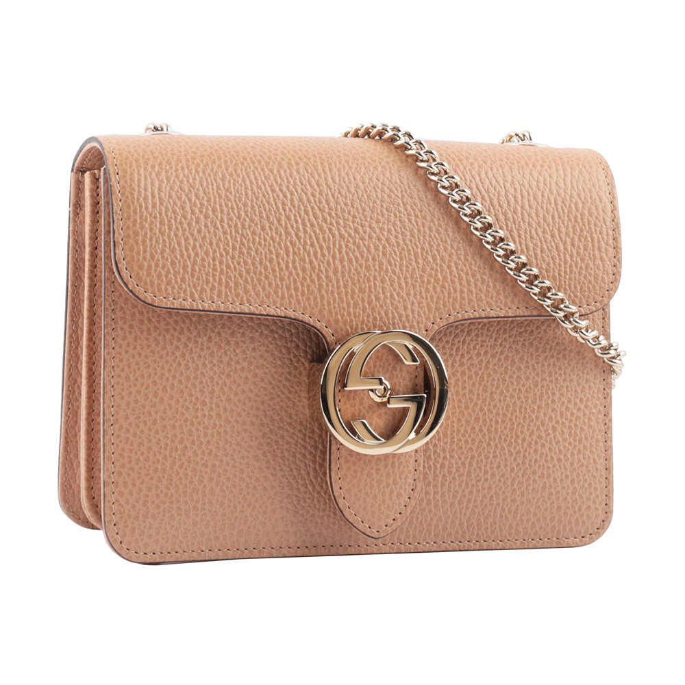 GUCCI 金屬雙G Logo荔枝皮革方形斜背包/裸粉色, , large