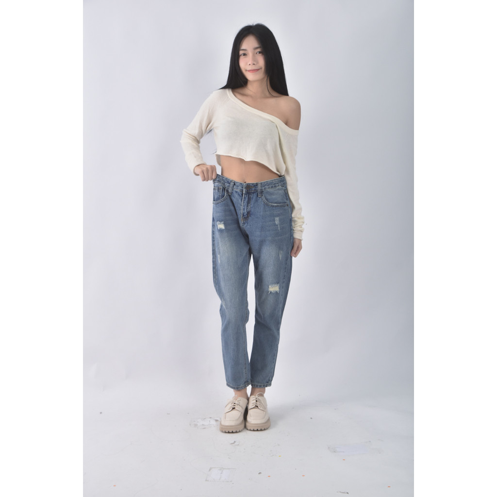 (L) 高腰丹寧牛仔棉質純棉藍色長褲二手衣, , large