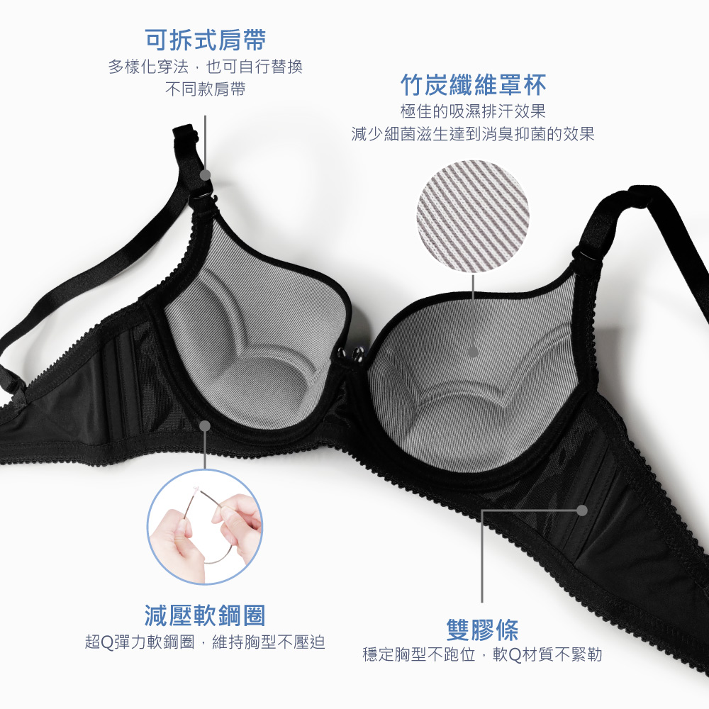 【Clany可蘭霓】 裸感新美學無痕軟鋼圈零著感BCD內衣 星河黑 6903-63, , large