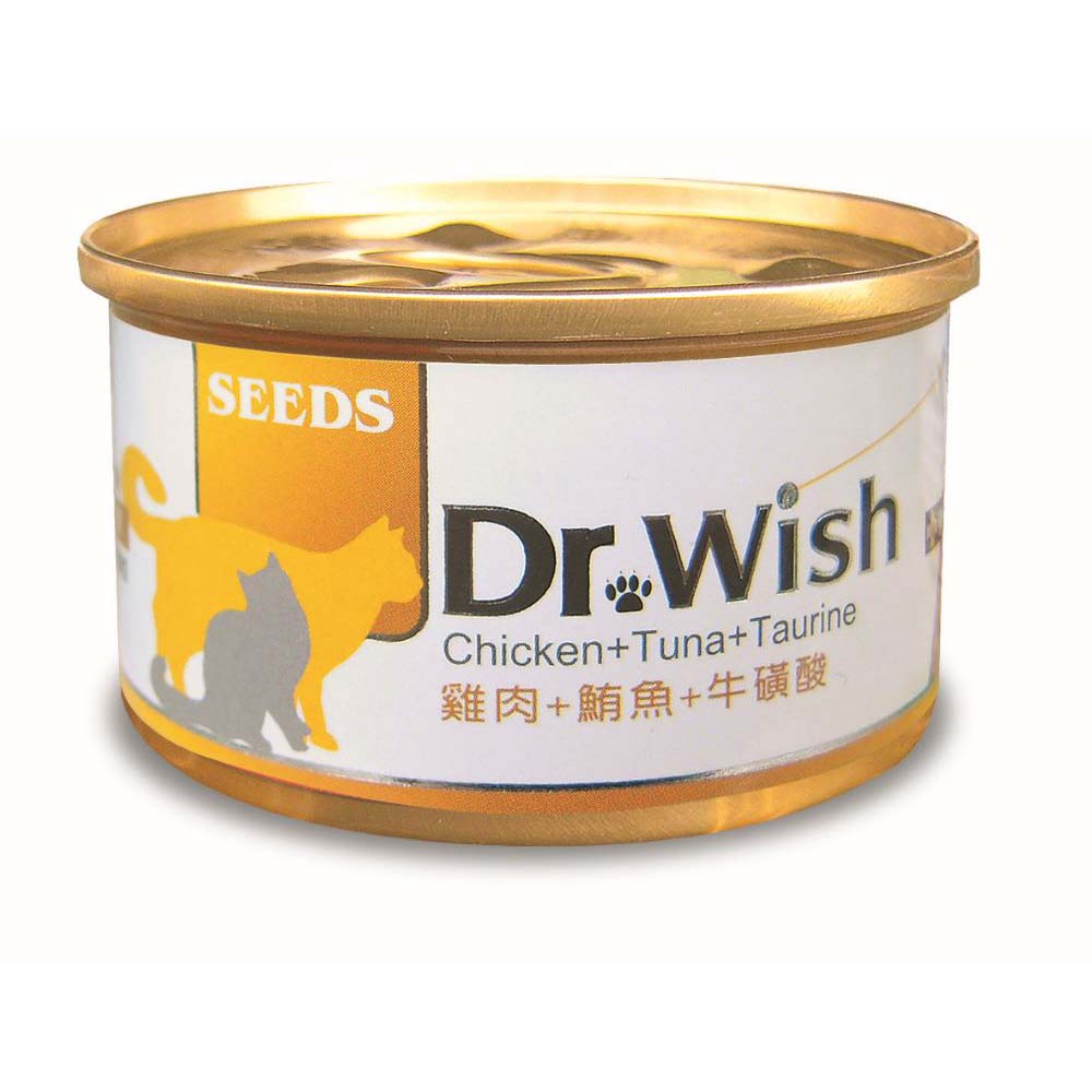 【拉拉寵物小舖】seeds 惜時 貓罐頭 Dr.Wish 泥狀 愛貓調整配方營養食 雞肉+鮪魚+牛磺酸 85g*24瓶, , large
