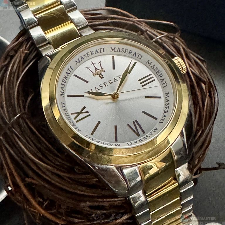 [星晴錶業]MASERATI手錶,38mm,R8853112504白色錶面金色錶殼金銀相間精鋼錶帶款, , large