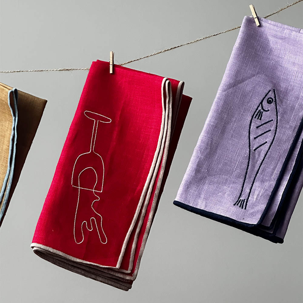 Embroidered Napkins-Fish, , large
