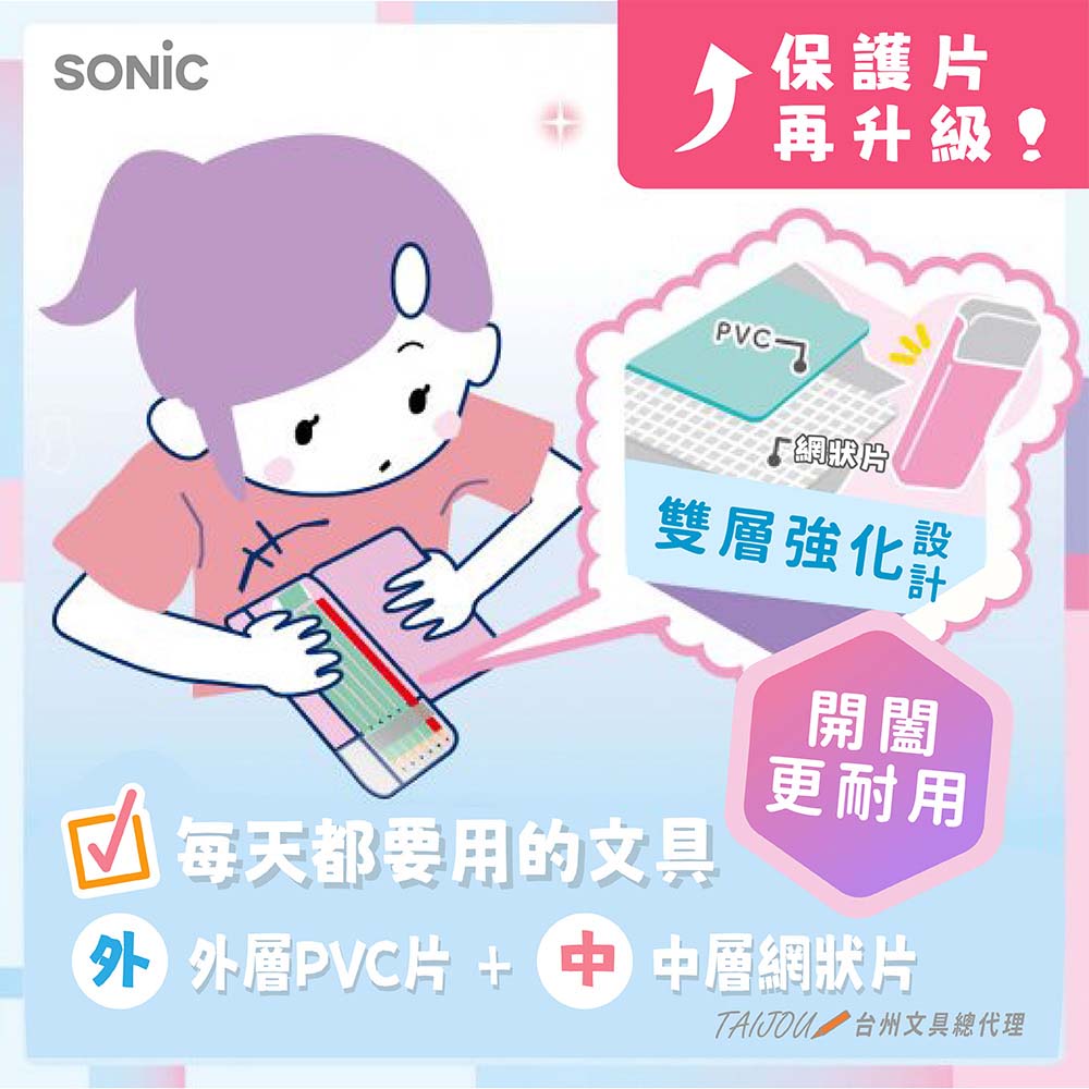 【龍品文創】日本SONIC FD-1046 夢幻風透視耐用筆盒-G花草綠, , large