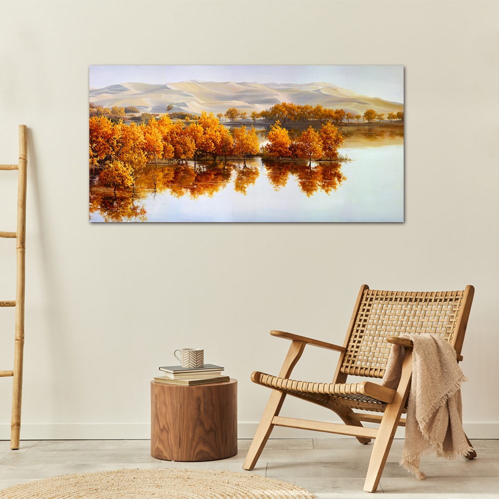 【御畫房】金秋湖畔 國家一級畫師手繪油畫60×120cm(VF-119), , large