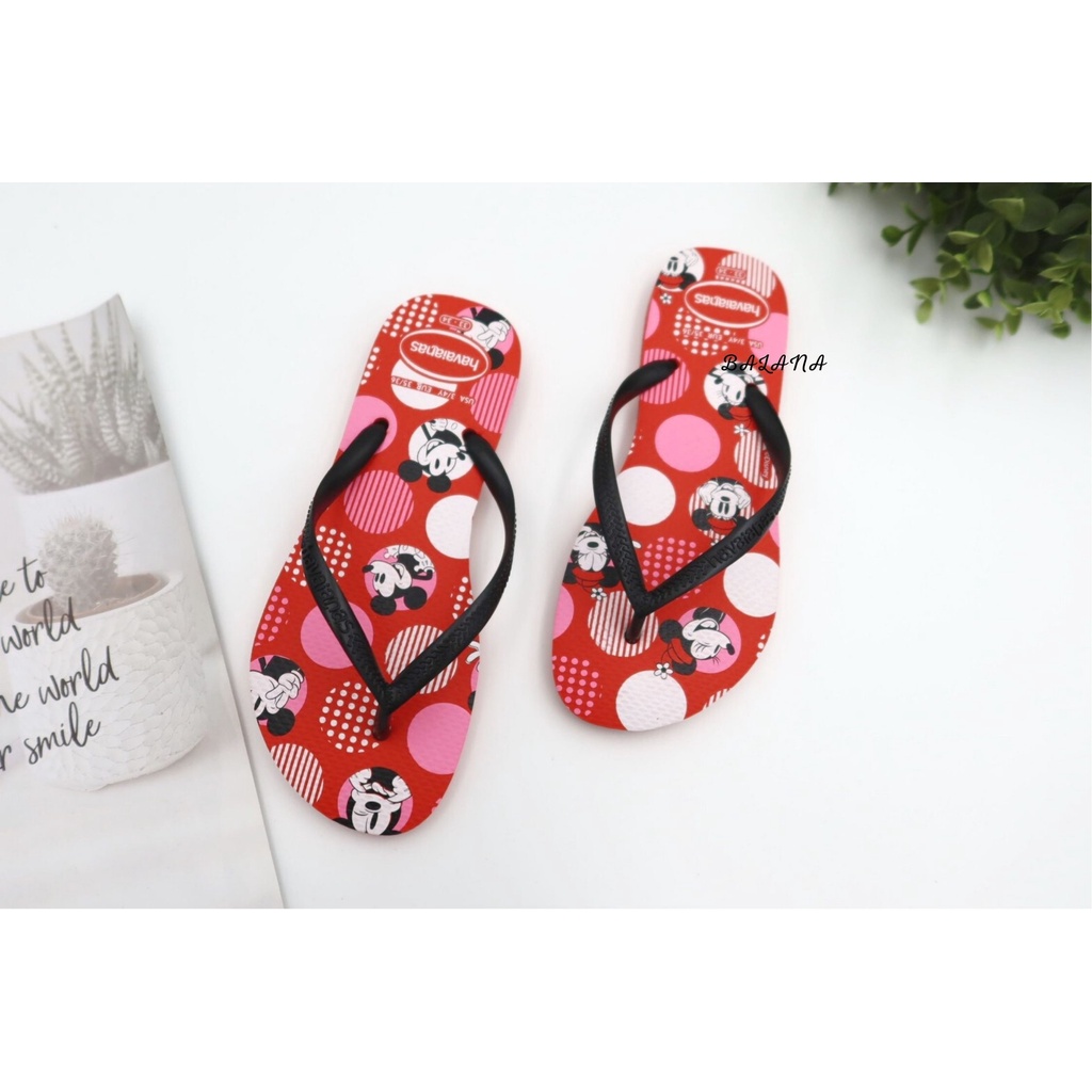 『限時優惠』[巴拉娜巴西人字拖專賣店]中壢實體店面 Havaianas SLIM DISNEY米妮 哈瓦仕 夾腳拖/人字拖鞋 黑紅帶沙灘 海灘, , large