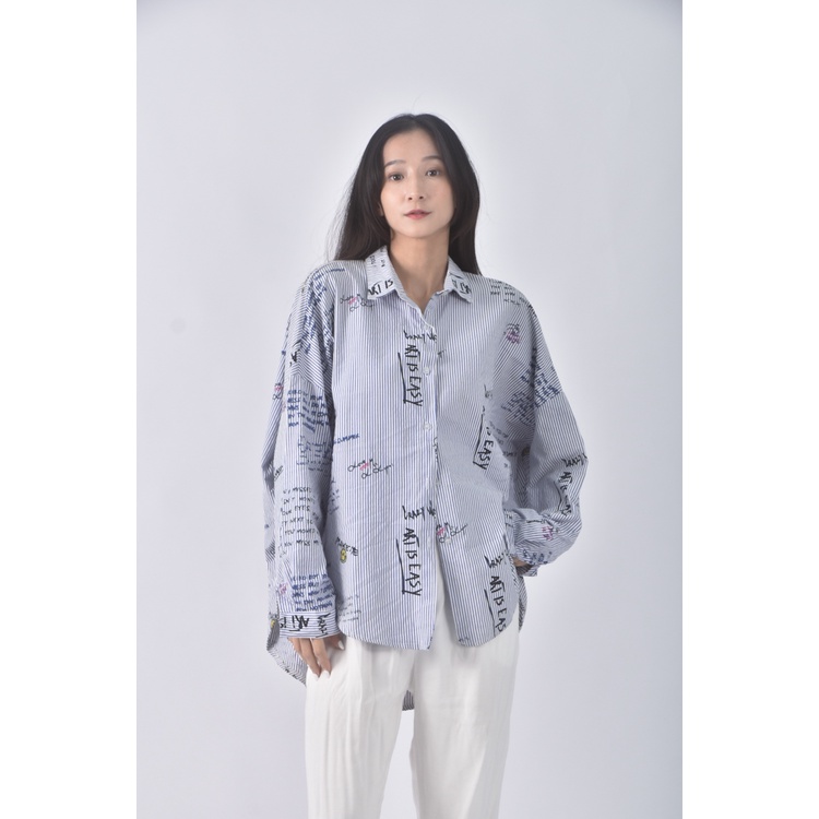 (F) thanku條紋藍色襯衫上衣二手衣, , large